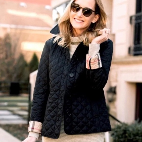 Burberry Jackets & Blazers - Burberry Brit Black Quilted Button Front Jacket Nova Check Size Large EUC Pocket